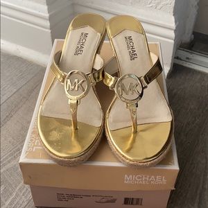 Gold Michael Kors espadrille wedge sandals size 8
